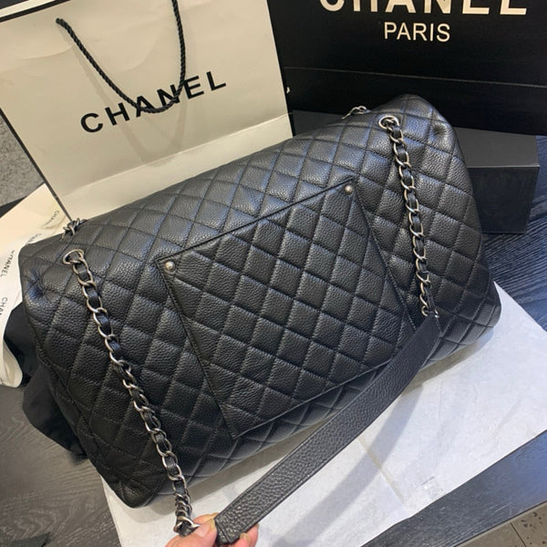BORSA DA VIAGGIO CC 46CM IN PELLE DI BOVINA NERA CON FERRAMENTA IN ARGENTO