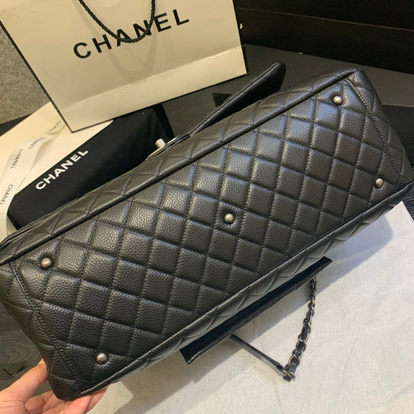 BORSA DA VIAGGIO CC 46CM IN PELLE DI BOVINA NERA CON FERRAMENTA IN ARGENTO