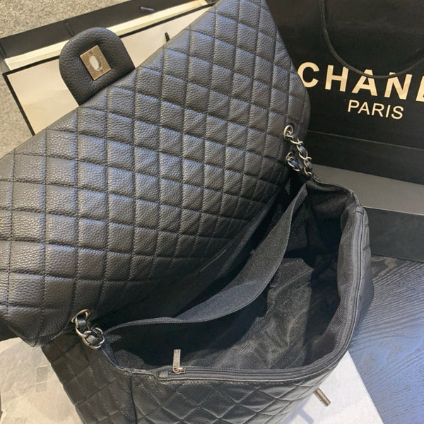 BORSA DA VIAGGIO CC 46CM IN PELLE DI BOVINA NERA CON FERRAMENTA IN ARGENTO
