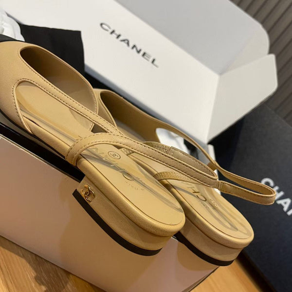 slingback piatte beige pelle di capra grosgrain nero