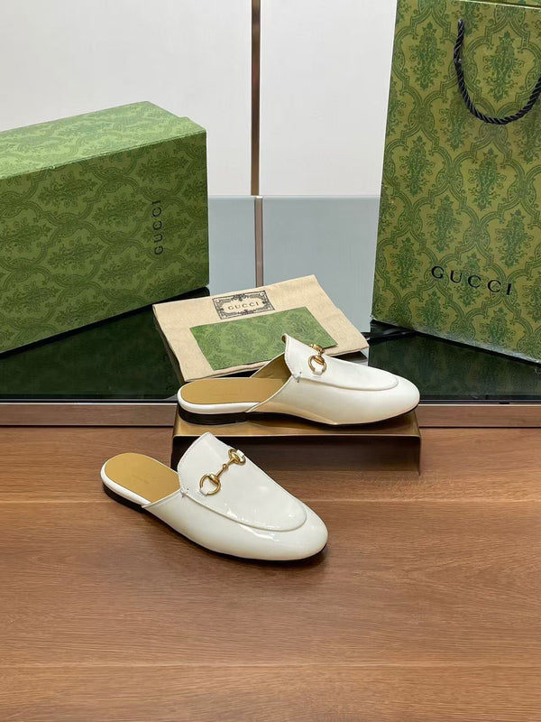 Horsebit Mule White Patent Calfskin