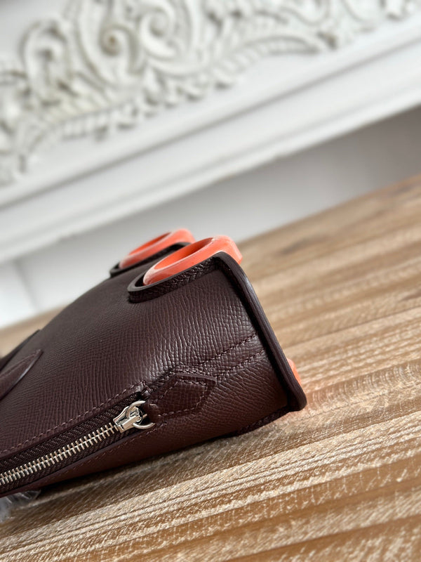 HM Bolide Mini 19cm in pelle Epsom bordeaux su cerchi arancioni