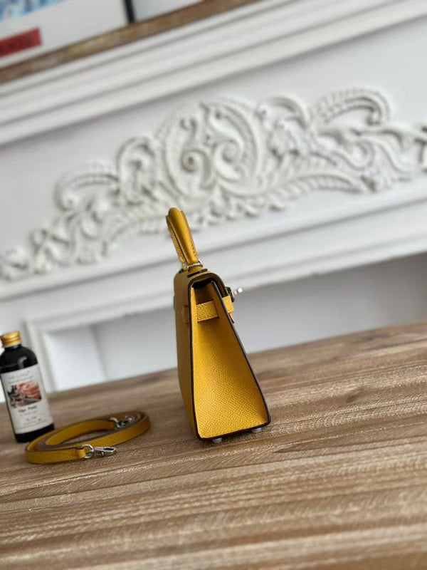 HM Mini Kelly 19cm Golden Yellow Epsom Silver Hardware