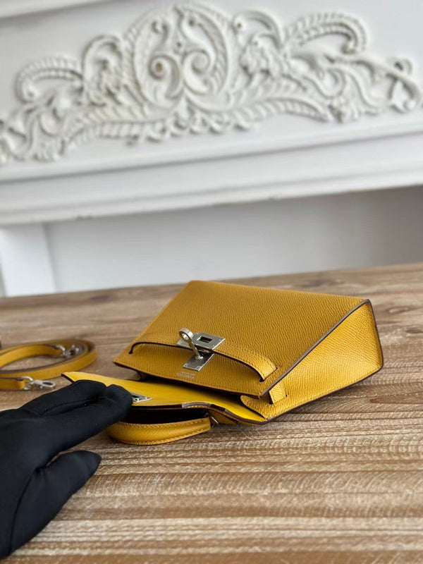 HM Mini Kelly 19cm Golden Yellow Epsom Silver Hardware