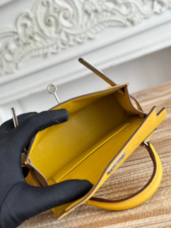 HM Mini Kelly 19cm Golden Yellow Epsom Silver Hardware