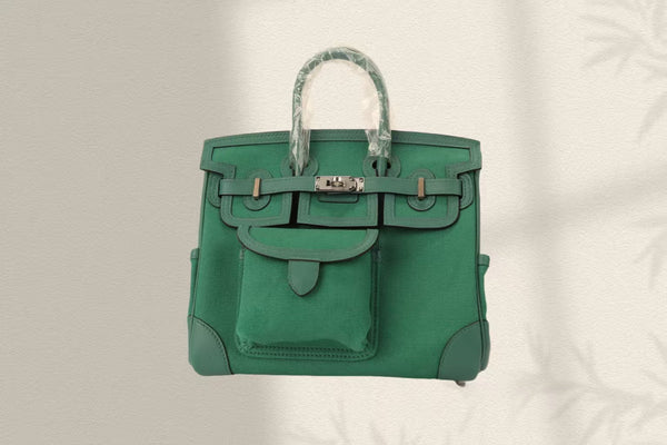 HM Birkin Cargo 25CM Velvet Green Silver Buckle Swift Leather and Canvas