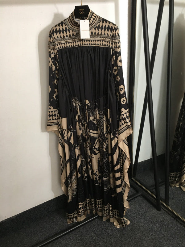 Zimmermann Lllustration Otto Gown Nero Beige in Viscosa Seta
