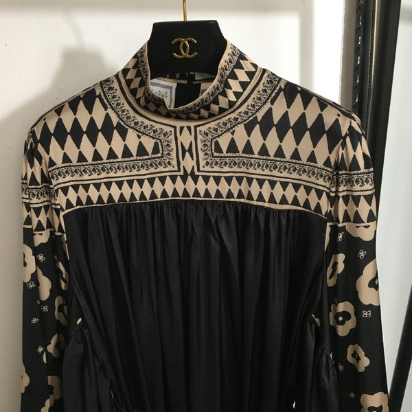 Zimmermann Lllustration Otto Gown Nero Beige in Viscosa Seta