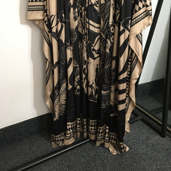 Zimmermann Lllustration Otto Gown Nero Beige in Viscosa Seta
