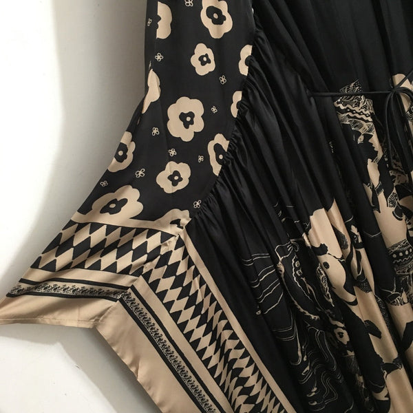 Zimmermann Lllustration Otto Gown Nero Beige in Viscosa Seta