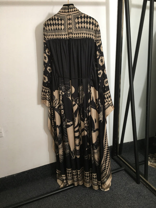 Zimmermann Lllustration Otto Gown Nero Beige in Viscosa Seta