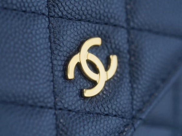 CC Wallet On Chain Woc Navy Blue Caviar leather Gold Hardware