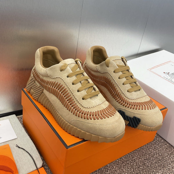 HM Bouncing Sneakers Caramel Brown Canvas & Suede Light Beige H Brown