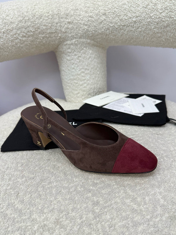 CC 25A Slingback in camoscio rosso scuro cioccolato