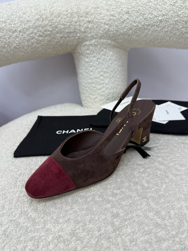 CC 25A Slingback in camoscio rosso scuro cioccolato