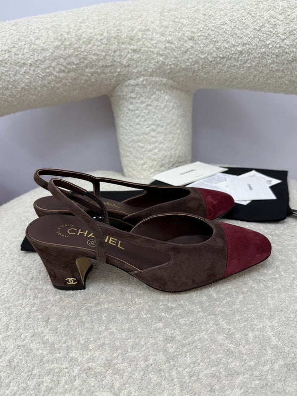 CC 25A Slingback in camoscio rosso scuro cioccolato