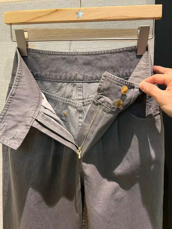 Pantaloni a gamba larga in denim LV Flower rosa grigio