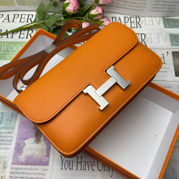 Hermes Constane 26cm Bag Orange Silver Epsom Leather