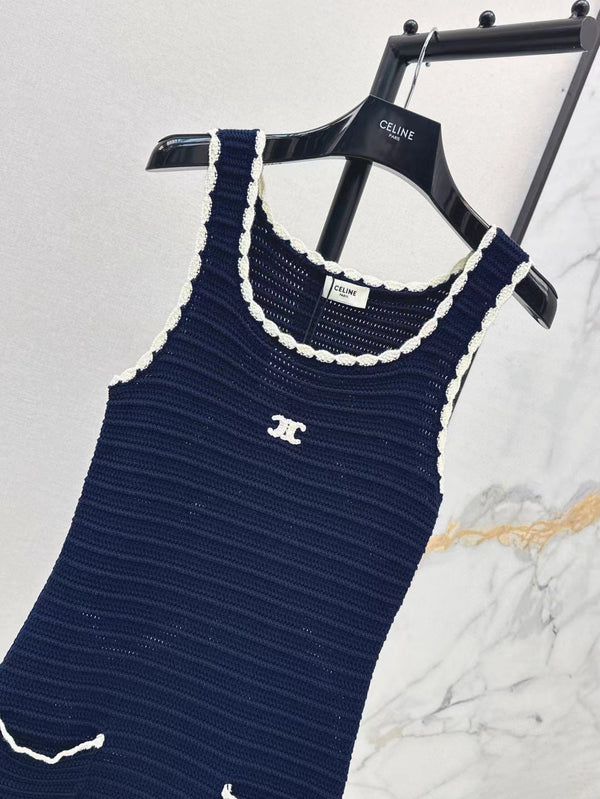 Celine Vest Dress Blue White Cotton