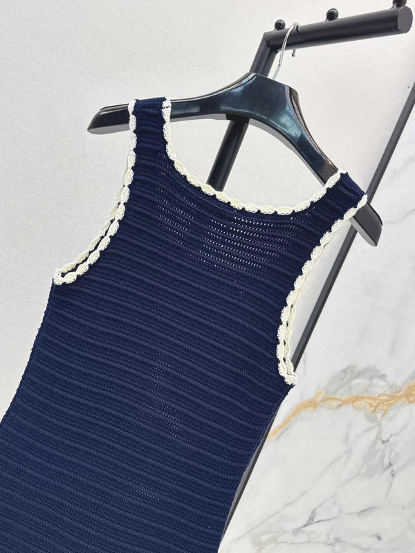 Celine Vest Dress Blue White Cotton