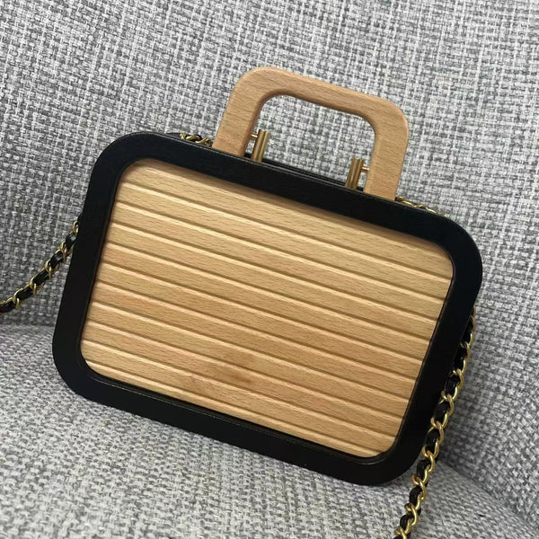 Chanel Beech Vanity Case Beige Black Wood Calfskin