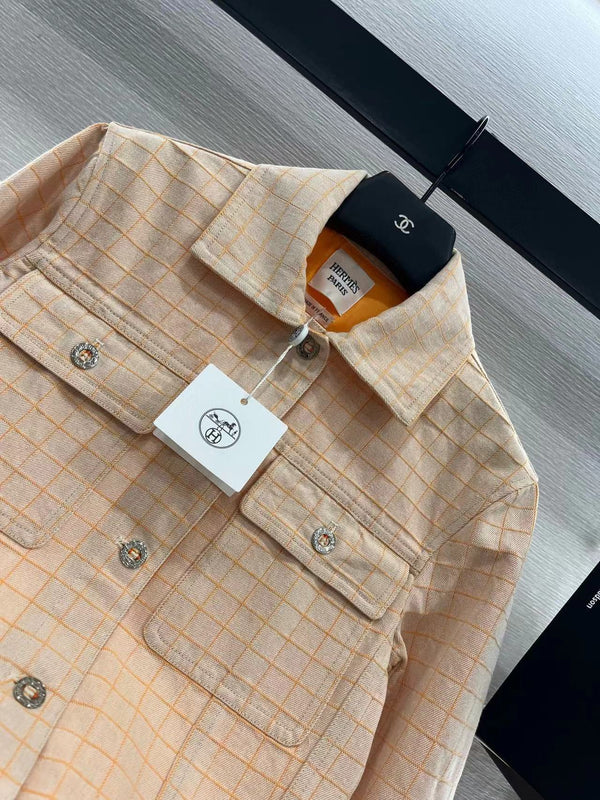 Giacca a quadri Hermes in cotone beige