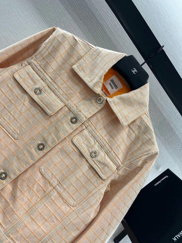 Giacca a quadri Hermes in cotone beige