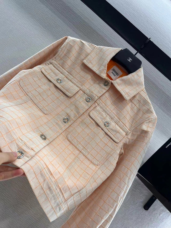 Giacca a quadri Hermes in cotone beige