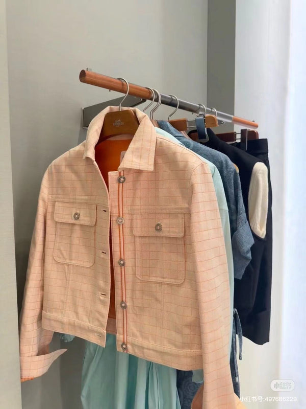 Giacca a quadri Hermes in cotone beige