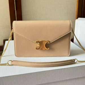 Celine Cuir Triomphe Logo-Printed Bag Beige Gold Cowhide