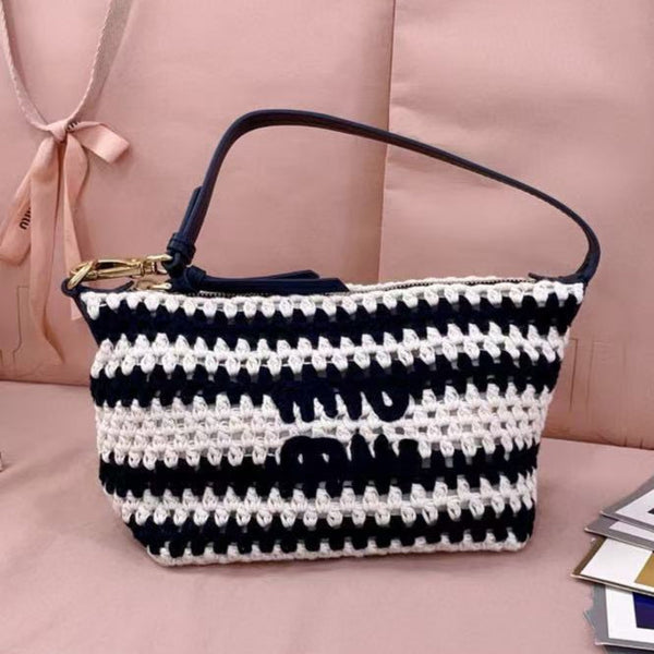 Miumiu Crochet Pouch Blue White Cotton