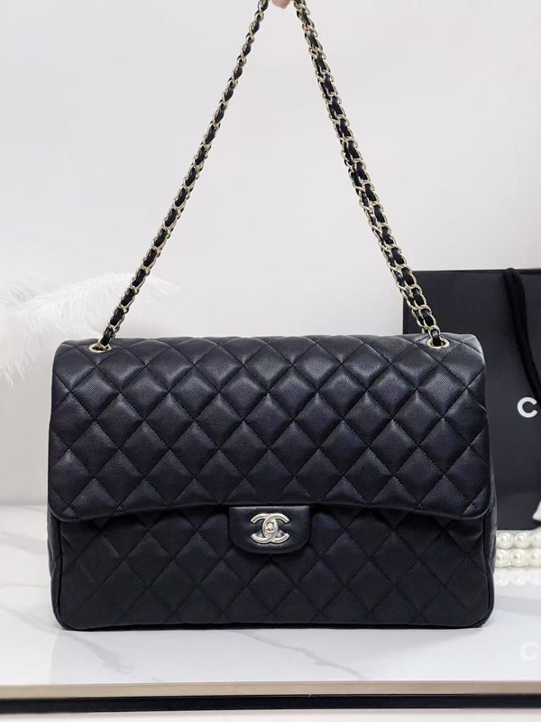 Chanel 40cm Bag Black Silver Lambskin