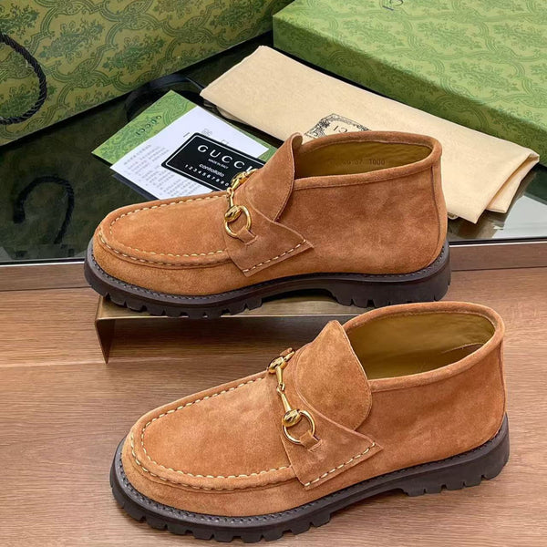 GG Horsebit Ankle Boot Light Brown Suede
