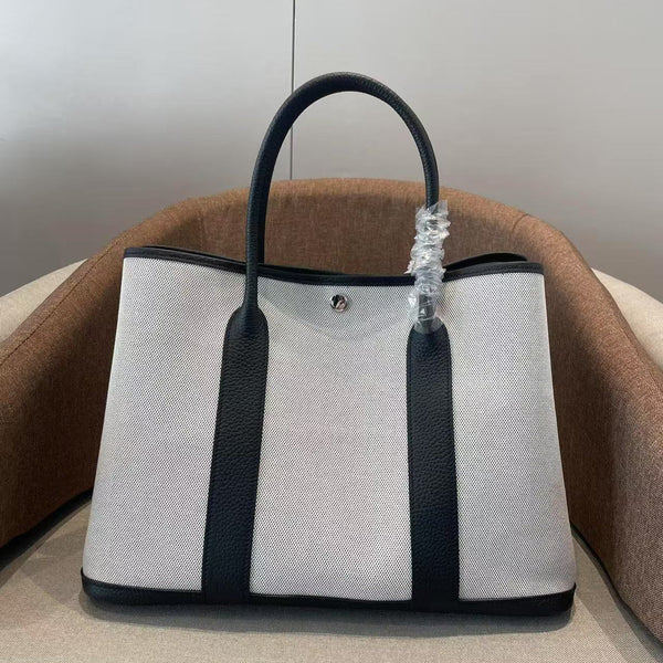 HM GARDEN PARTY 36 WHITE BLACK CANVAS CALFSKIN
