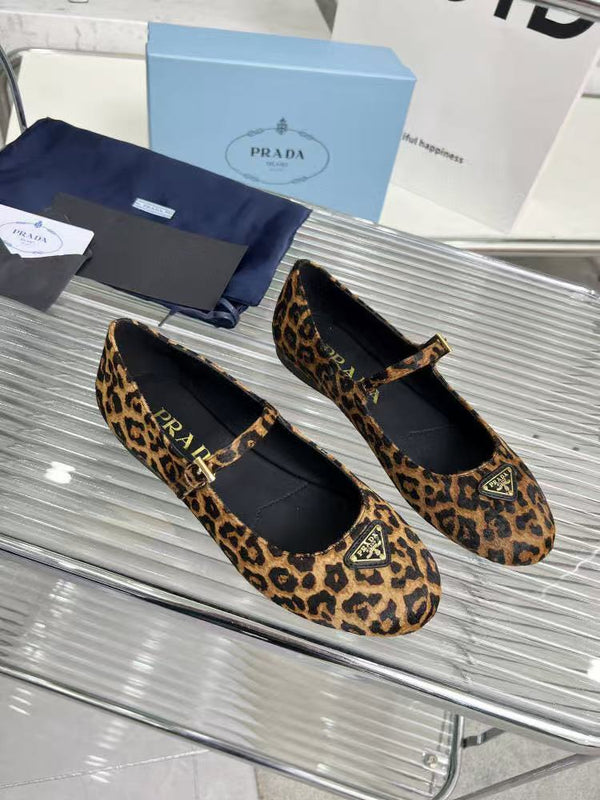 Prada Ballerina Shoes Brown Black Leopard-Print Calf Hair Leather