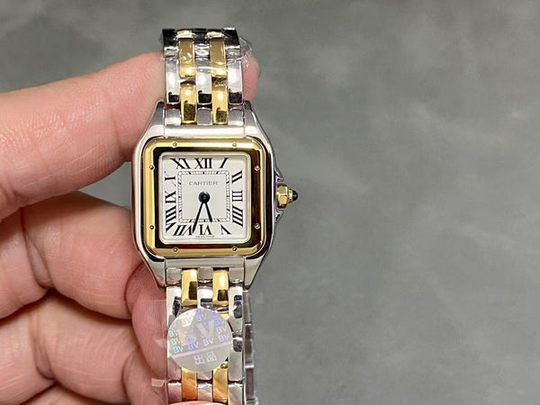 PANTHERE DE CARTIE 22MM QUARTZ GOLD STEEL WHITE DIAL BEST VERSION