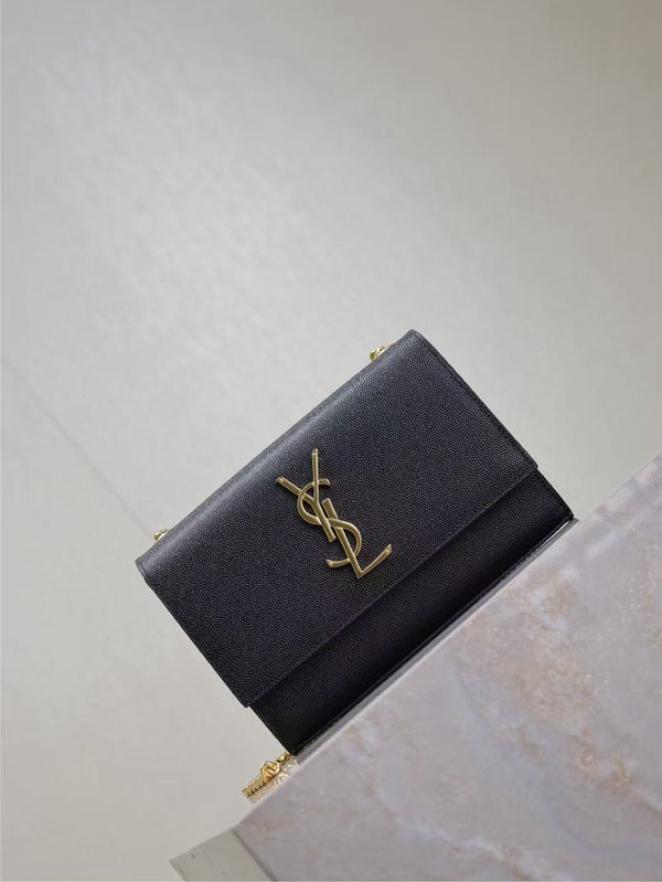 YSL Kate Small Chain Bag 20cm Black Gold Grained Calfskin