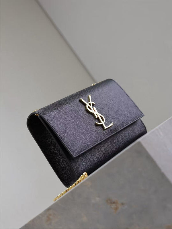 YSL Kate Small Chain Bag 20cm Black Gold Grained Calfskin