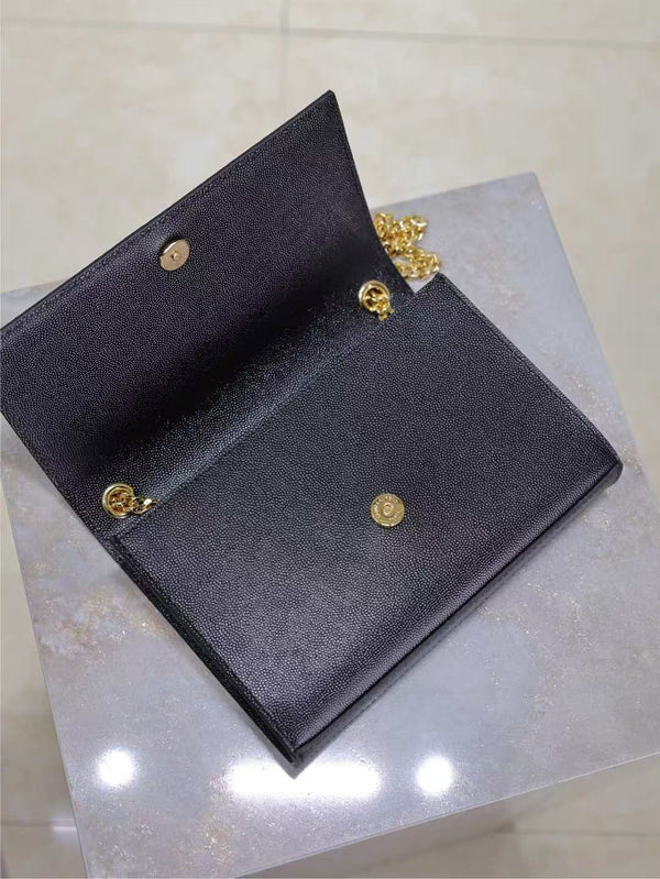 YSL Kate Small Chain Bag 20cm Black Gold Grained Calfskin