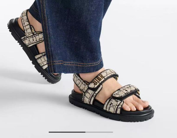 CD Dioract Sandal Beige & Black Cannage Tweed Leather