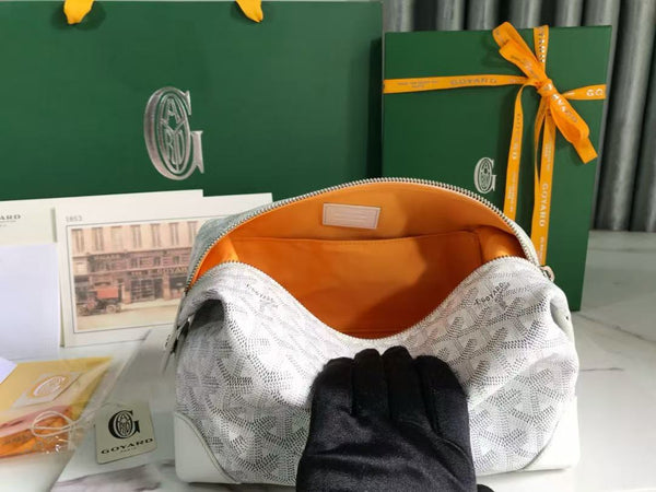 BORSA DA NAUTICA BOWLING 25 IN TELA GOYARDINE BIANCA E PELLE DI VITELLO