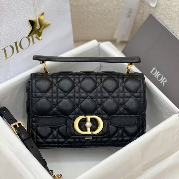 Small Dior Jolie Top Handle Bag 22cm Black Cannage Calfskin