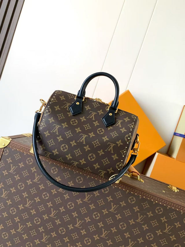 LV Speedy Trunk Bag 27cm Black Brown Cowhide Canvas