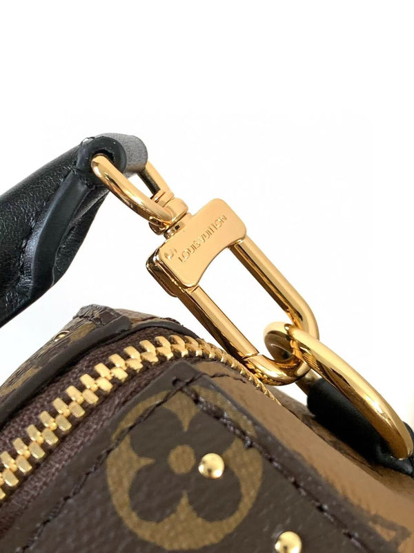 LV Speedy Trunk Bag 27cm Black Brown Cowhide Canvas