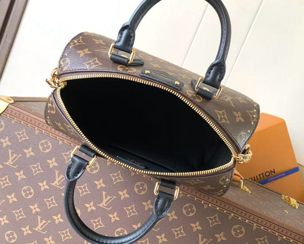 LV Speedy Trunk Bag 27cm Black Brown Cowhide Canvas