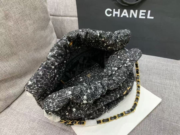 Chanel Hobo 39cm Bag Black Gray Tweed