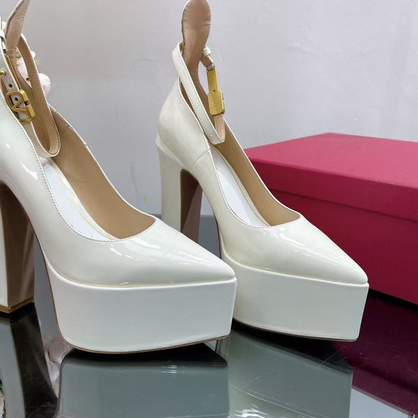 Valentino Roira Block Heel Platform 15cm High Heel White Pumps