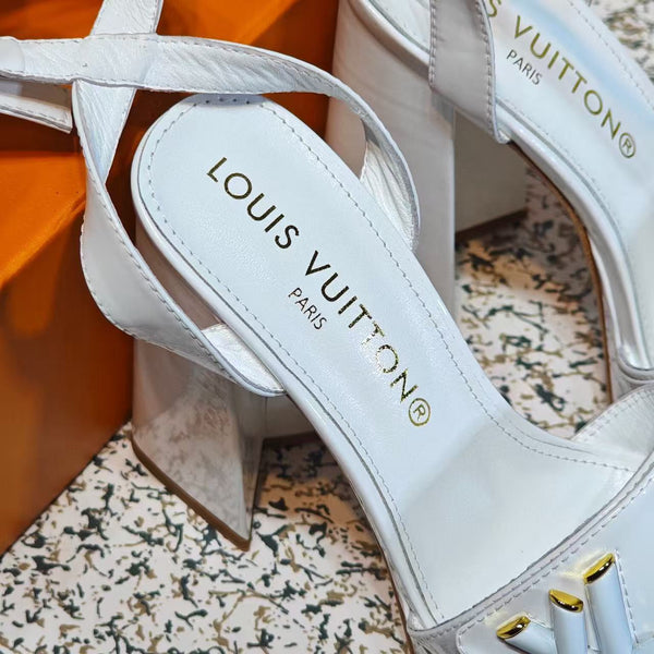 LV Shake Sandals 11cm High Block Heel White Patent Leather