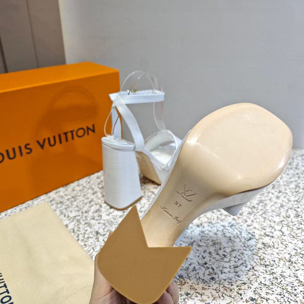 LV Shake Sandals 11cm High Block Heel White Patent Leather