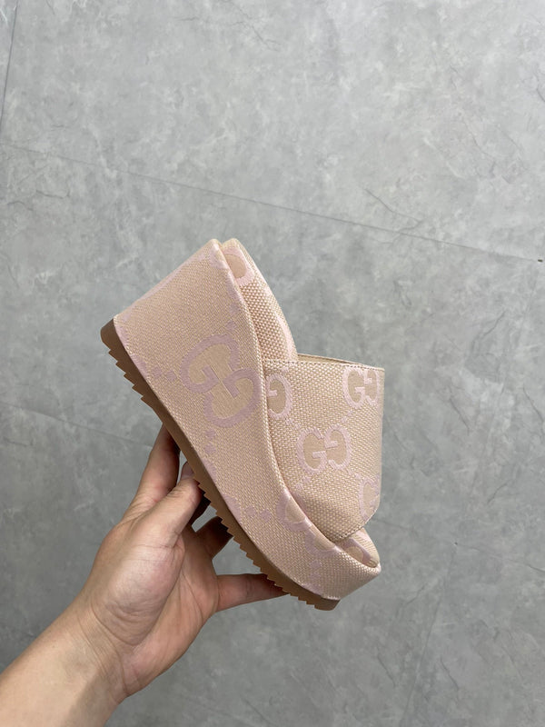 GG Jumbo Platform Slides Beige Canvas